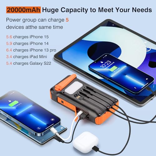 20000mAh Solar Power Bank with Hand Crank and 4 Cables V99875