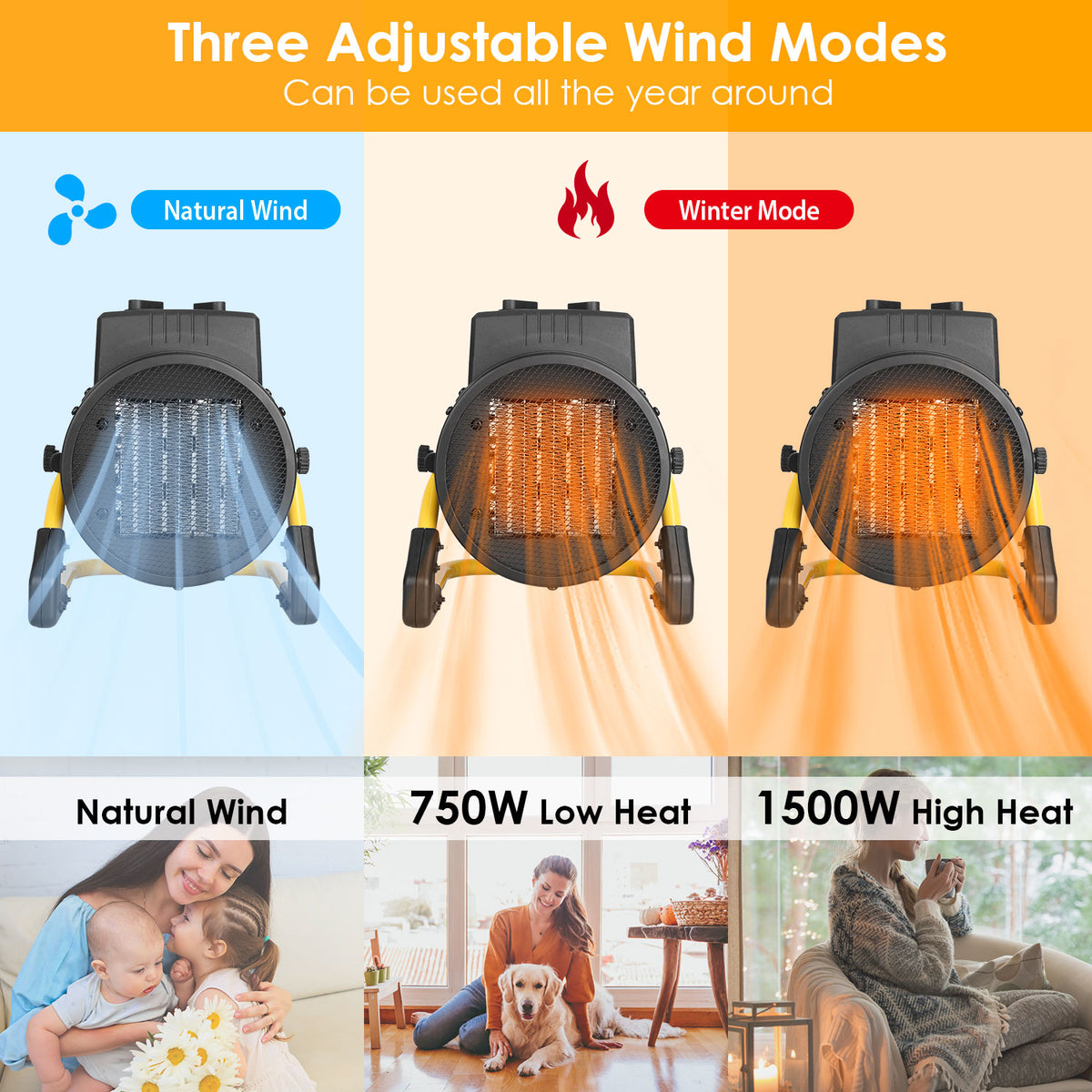 1500W Portable Ceramic Space Heater with Overheat Protection D94171