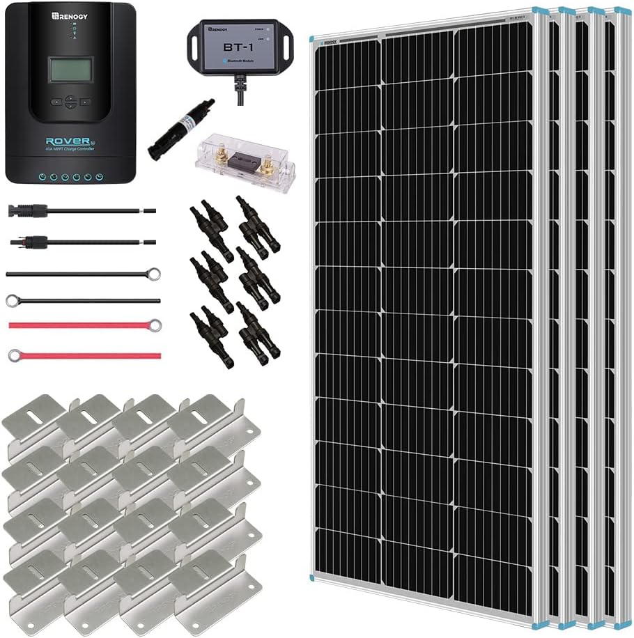 400W 12V 4 Pcs 100W Solar Panel with MPPT Charge Controller and Mounting Z Brackets Set L9014