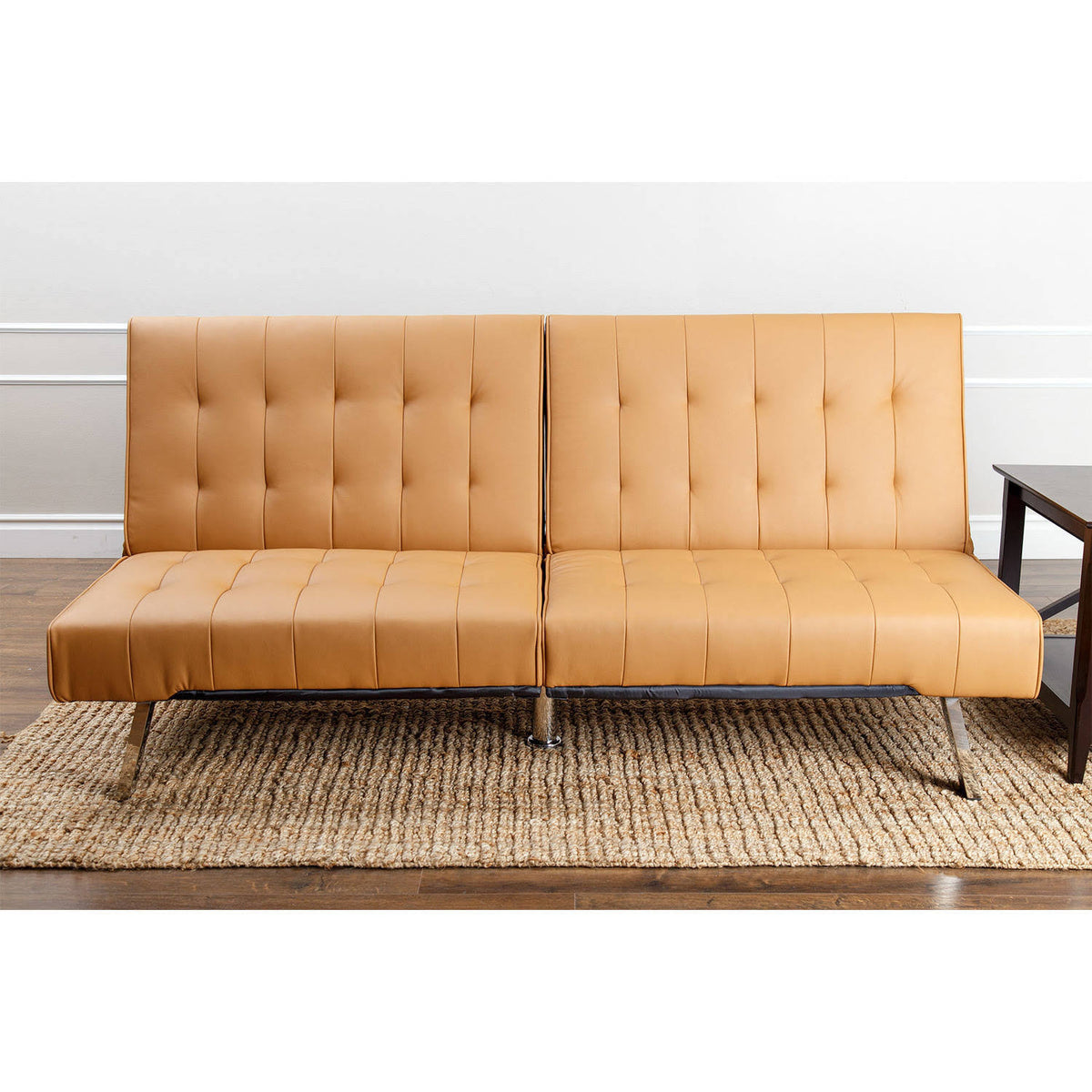 Beige Leather Foldable Futon E343055