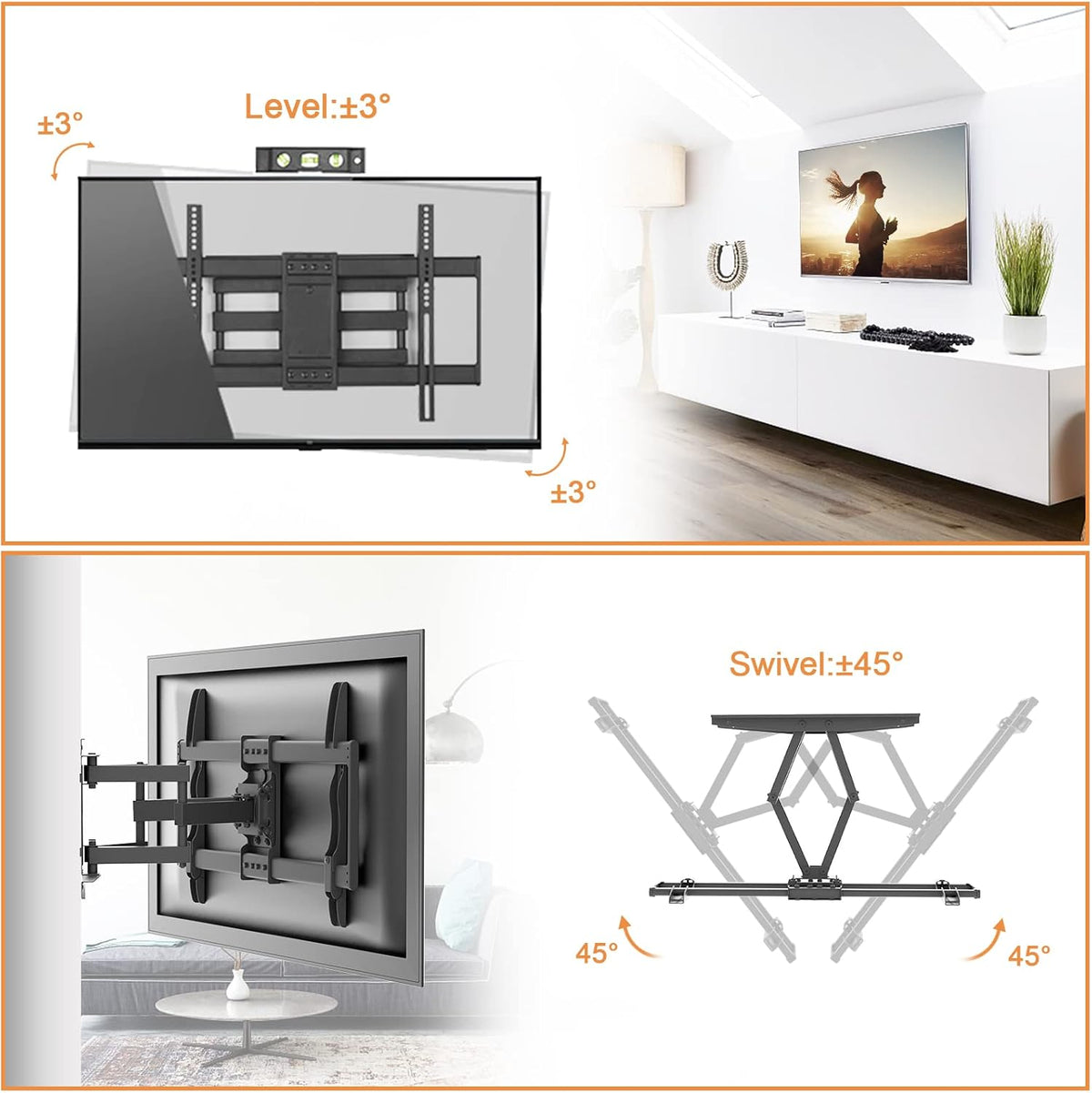 Full Motion TV Wall Mount Bracket, Dual Articulating Arms, Max VESA 600x400mm, Pack of 2 X393419