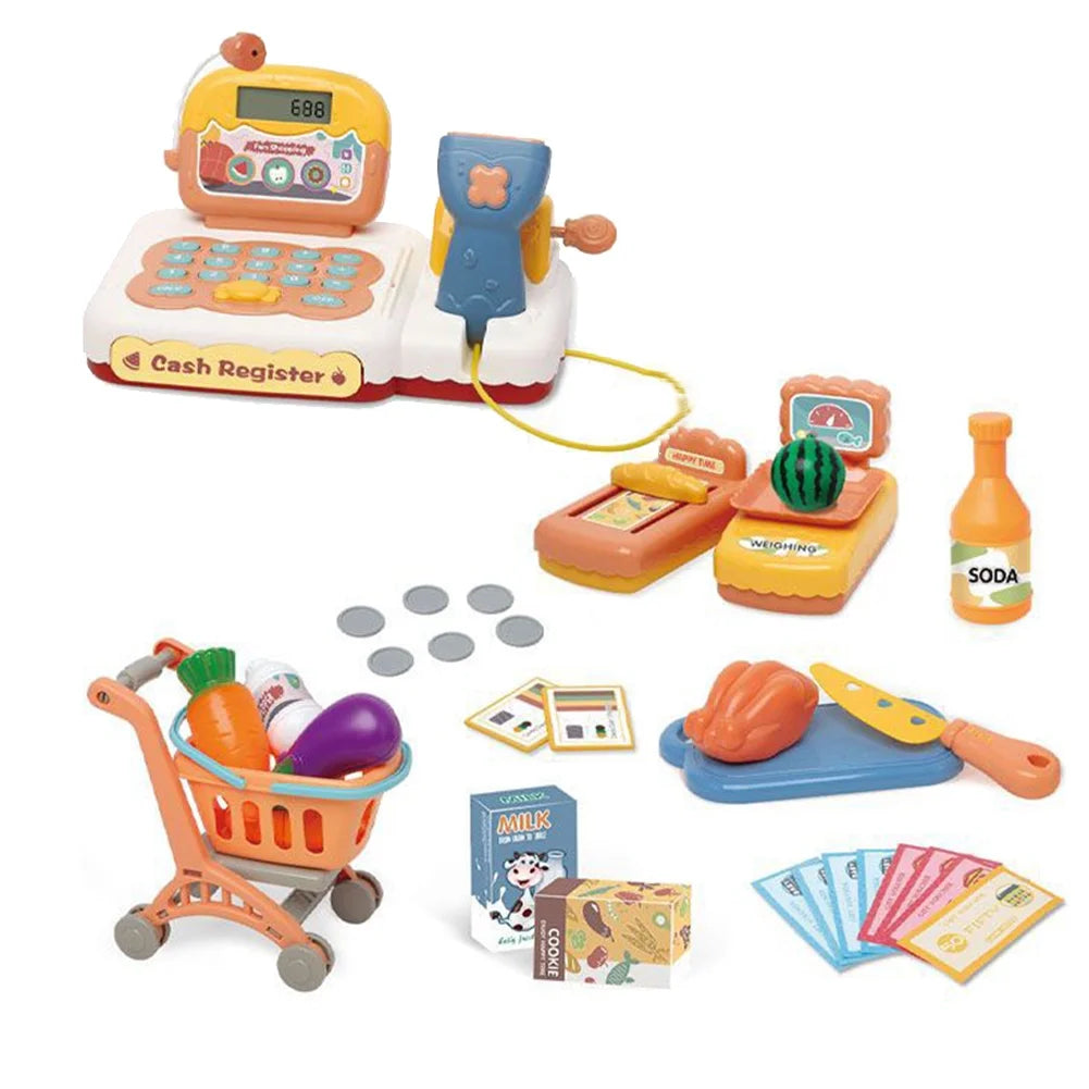 Toddler Pretend Play Cash Register Toy with Scanner, Play Food, Play Money N609