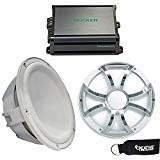 10" White Marine Subwoofers with Stainless Grills and 600-Watt Marine Amplifier E346