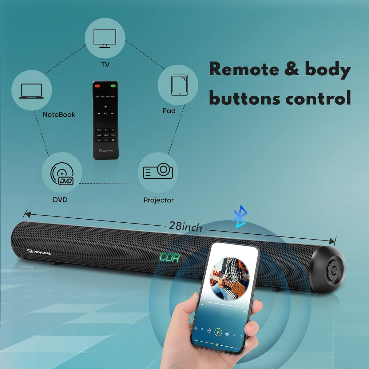 28-Inch 120W Sound Bar with Subwoofer and Wireless Bluetooth F407744