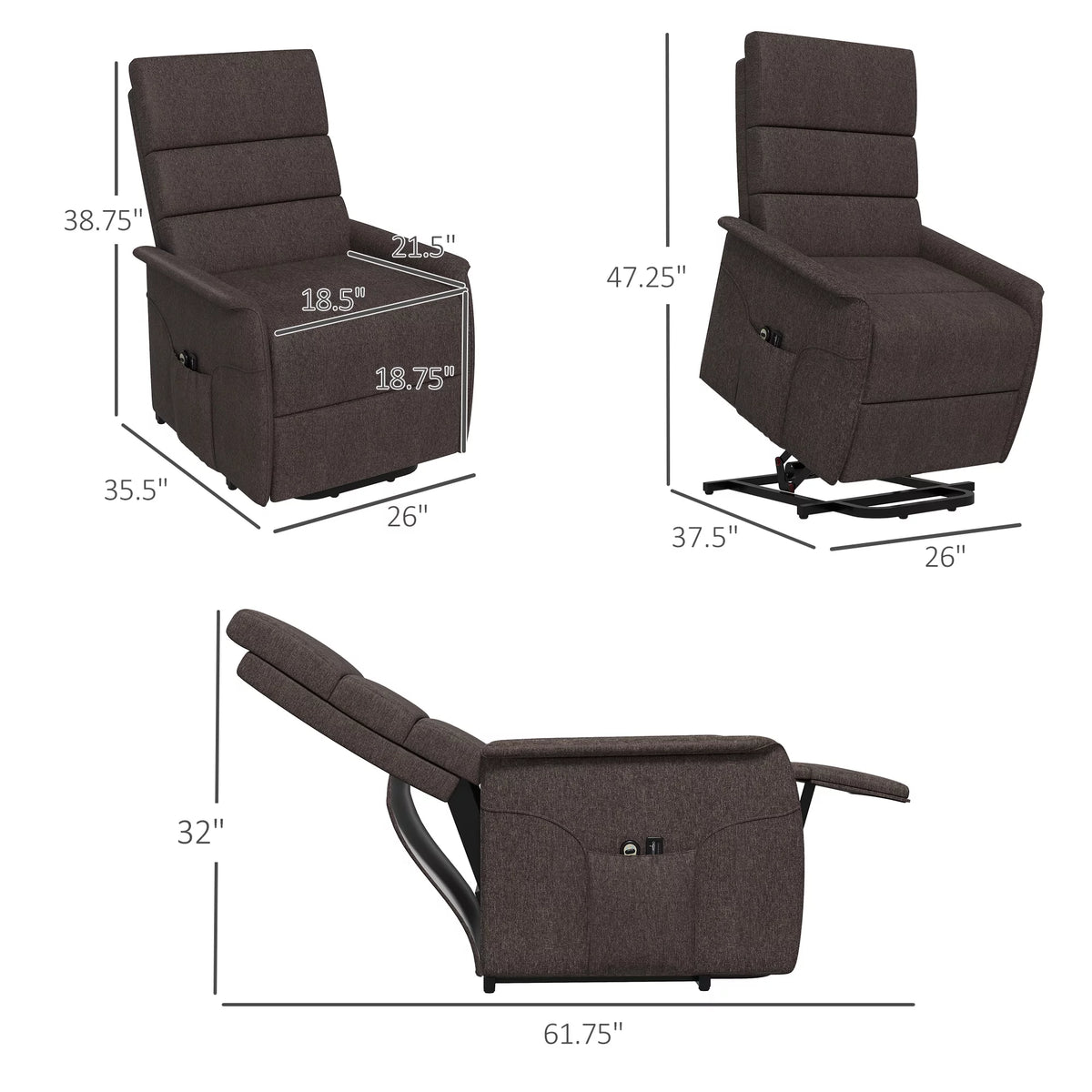Brown Power Lift Recliner Chair with Remote Control C7873