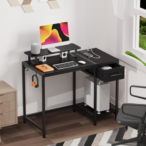 55 inch Rustic Brown Computer Desk with Drawers and Monitor Stand O667