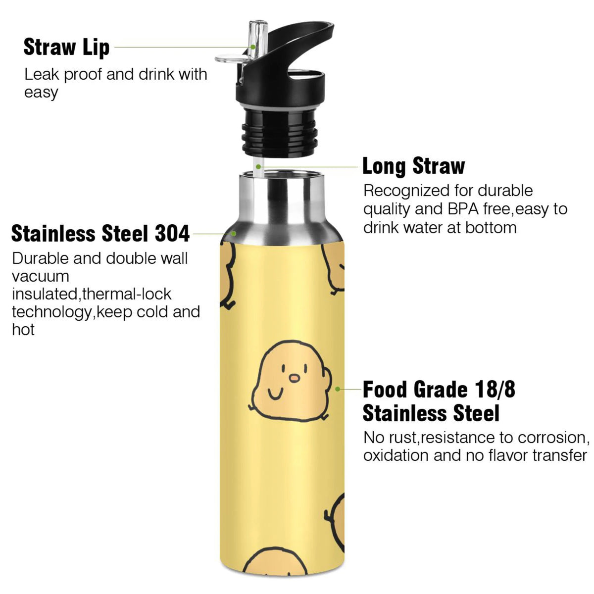 Stainless Steel Insulated Water Bottle with Straw Lid T613907