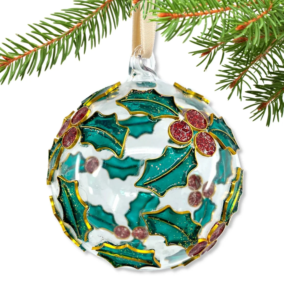Cloisonne Holly Glass Ball Ornament T653750
