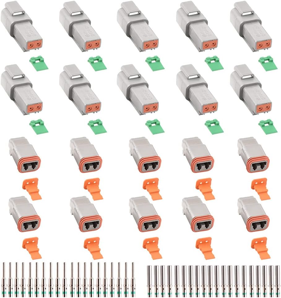 2 Pin Connector 10 Sets Gray Waterproof Electrical Wire Connector with Solid Contacts 14-20AWG V688
