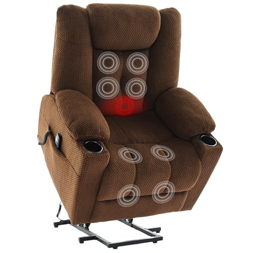 Brown Dual Motor Power Lift Recliner with Massage and Heat D21583