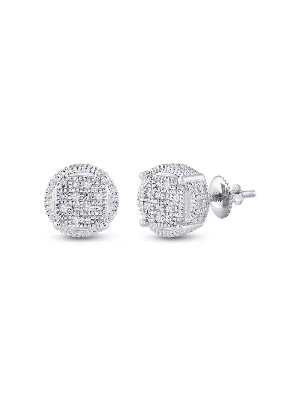 Sterling Silver Diamond Cluster Earrings .03 Cttw G776