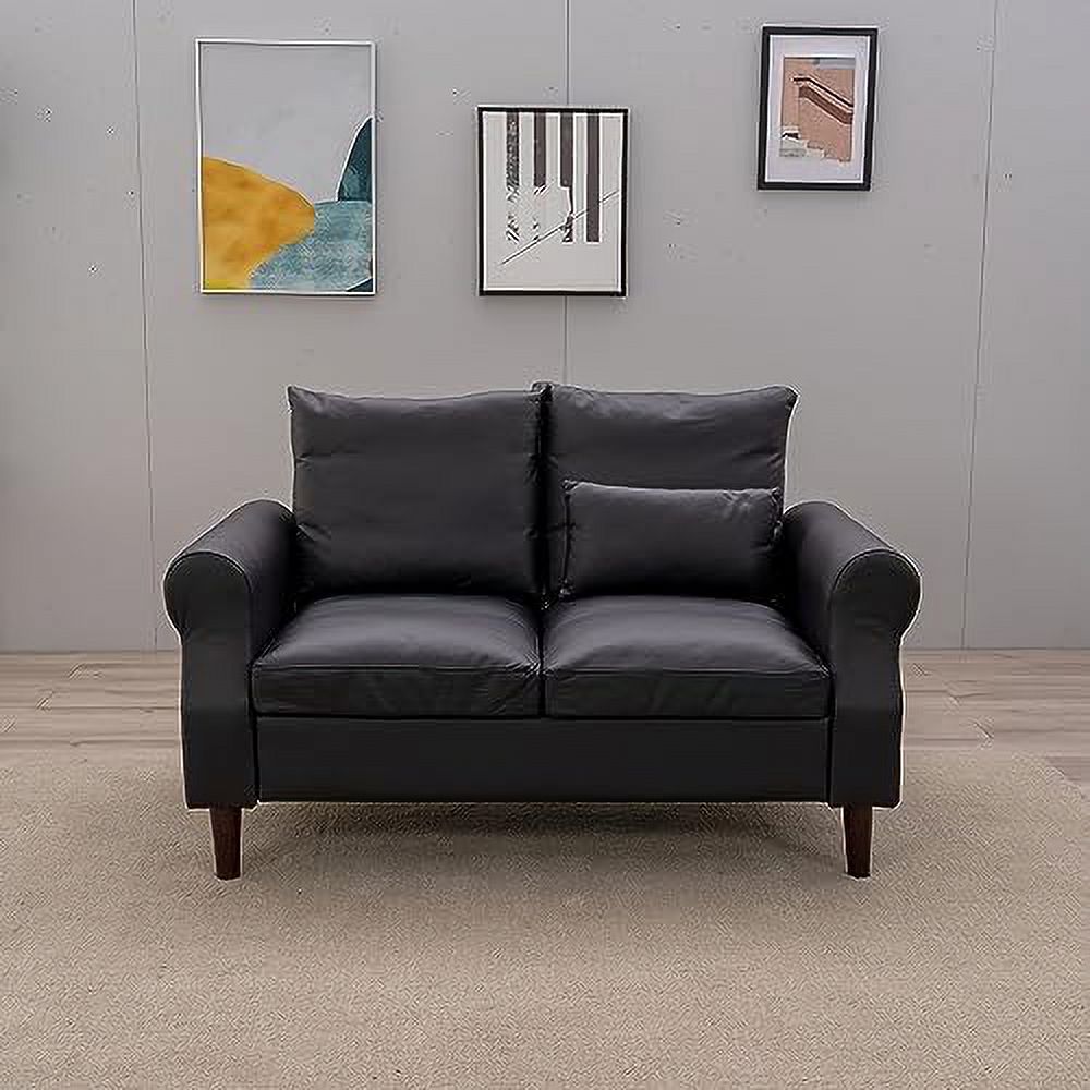 Black Faux Leather 2-Seat Sofa with Wood Leg R5905
