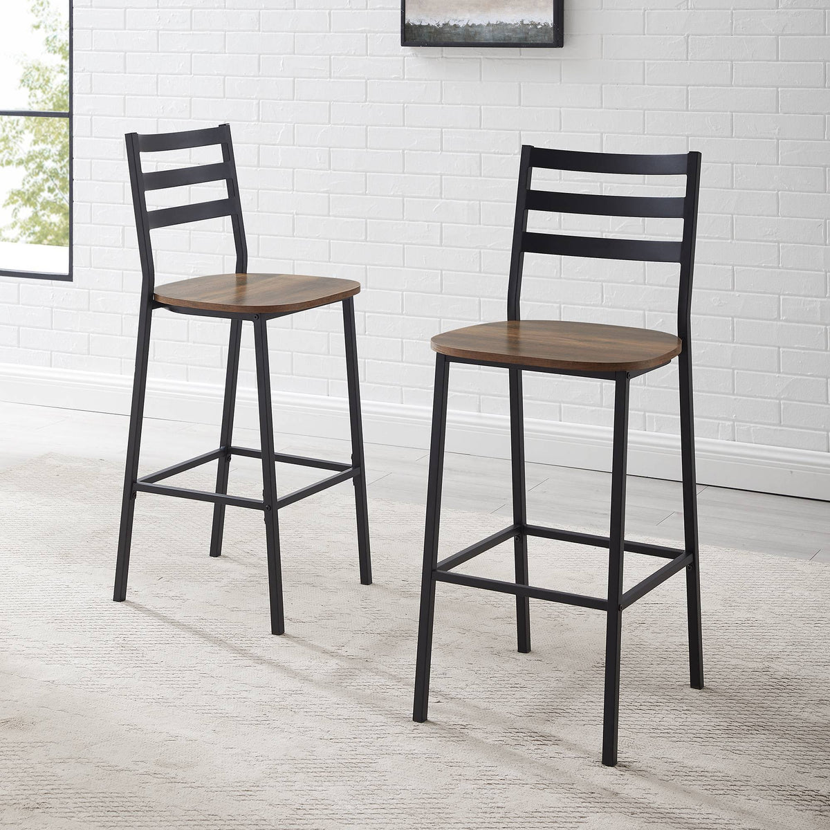 Set of 2 Industrial Farmhouse Slat Back Counter Height Barstools P835192