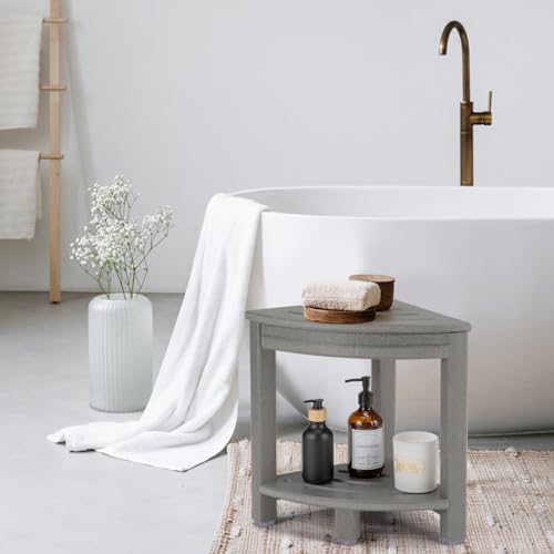 White HDPE Corner Shower Stool with Storage Shelf X2472