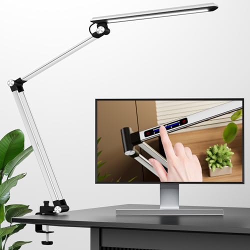 Metallic Gray Swing Arm Desk Lamp with Clamp A88567