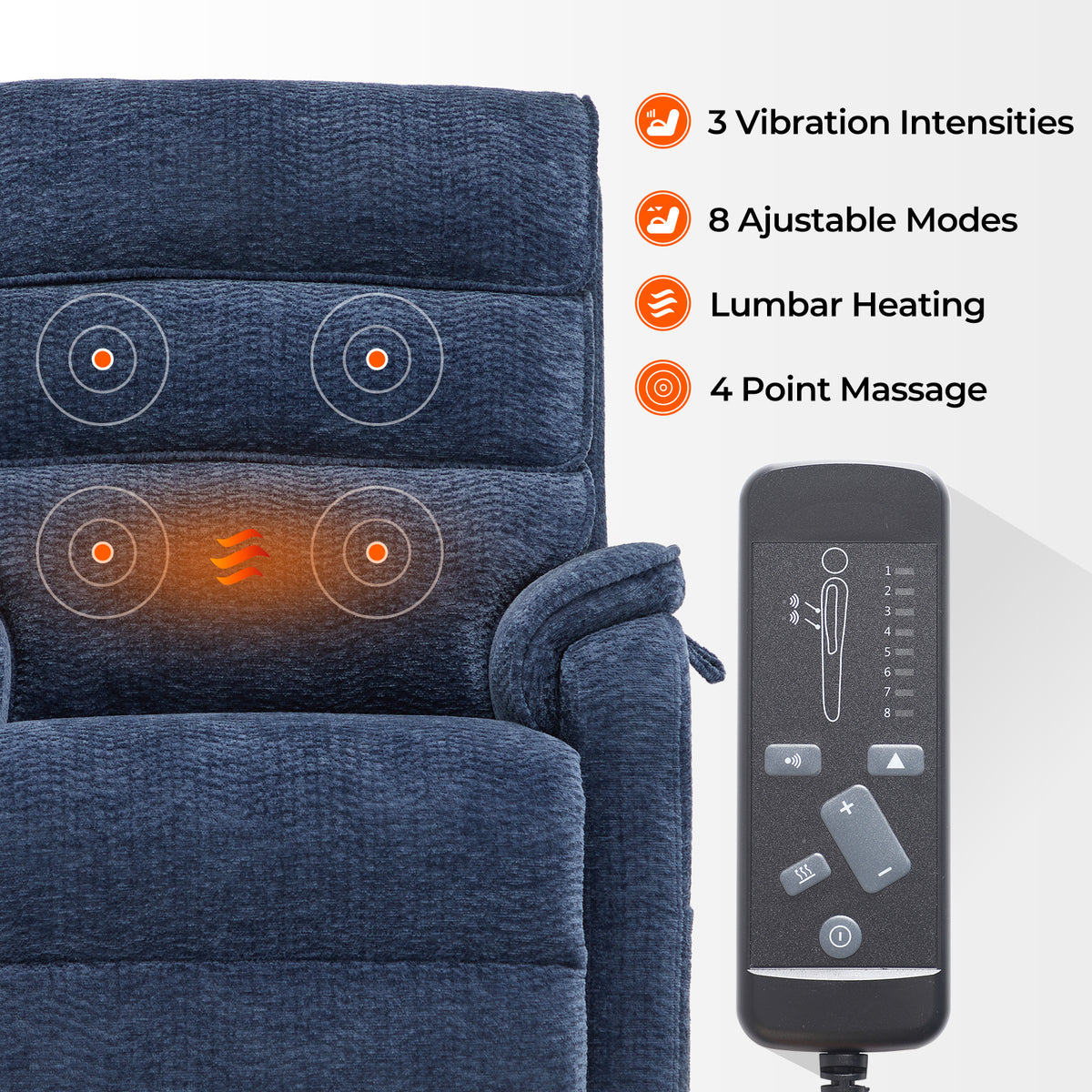 Blue Chenille Dual Motor Lift Recliner with Massage Heating R11519