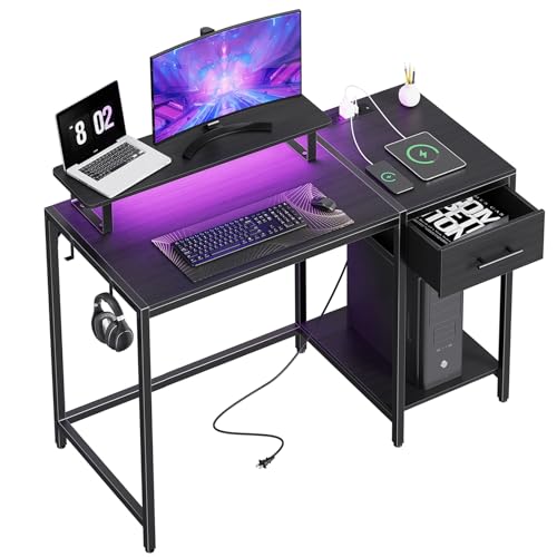55 inch Rustic Brown Computer Desk with Drawers and Monitor Stand O667