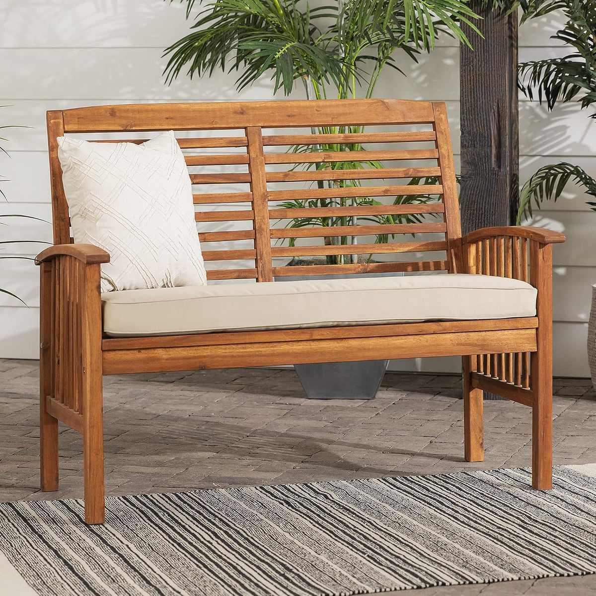 Solid Acacia Wood Slat Back Outdoor Dining Chairs, Set of 2, Dark Brown R537