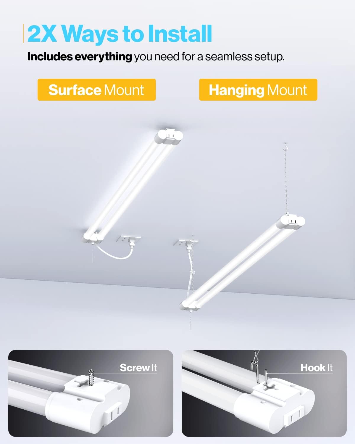 LED White Hanging Shop Light 4FT, 5000K Daylight, 40W=260W, 4100 LM, Pull Chain R473193