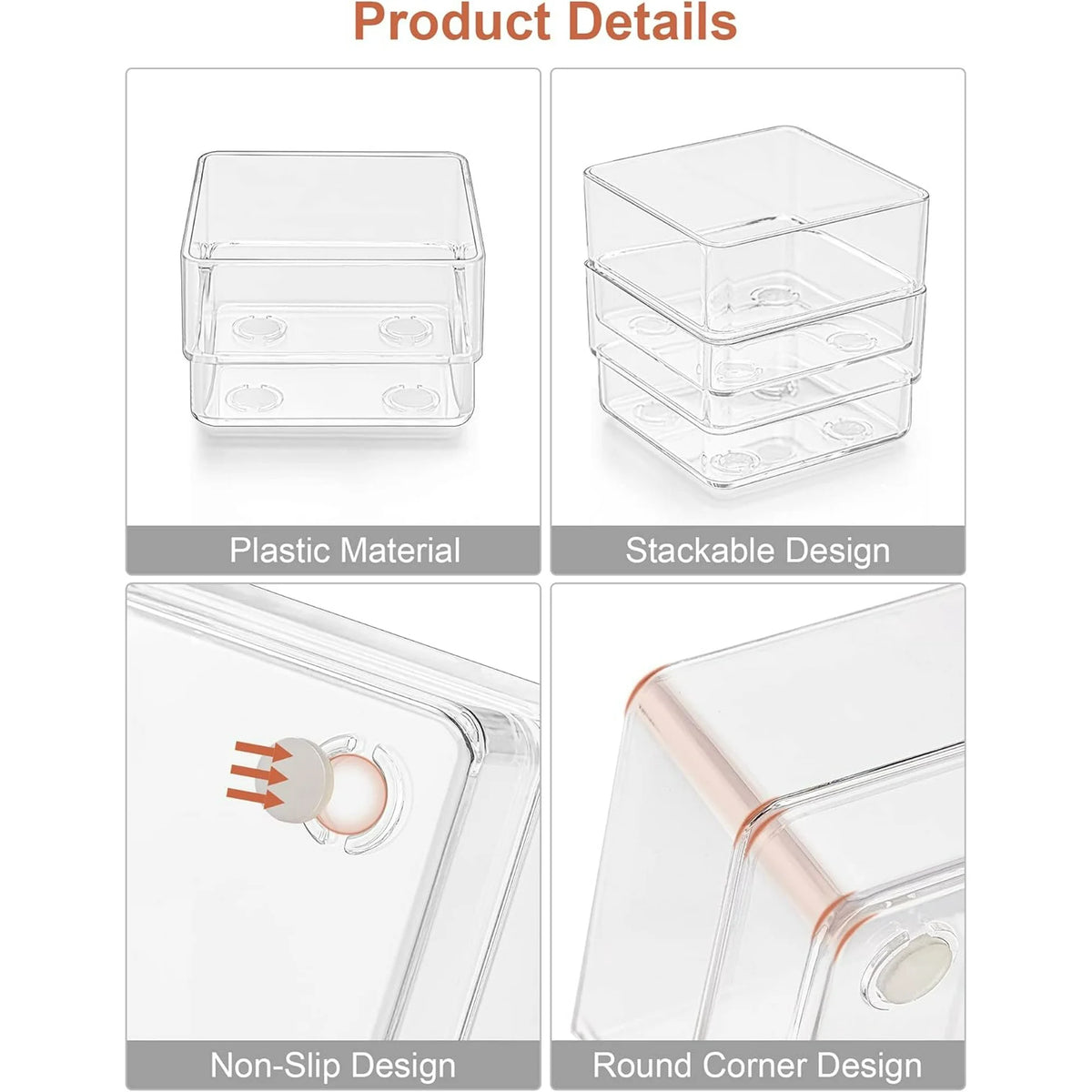 Clear Drawer Organizer with Non-Slip Pads Storage Trays F2947