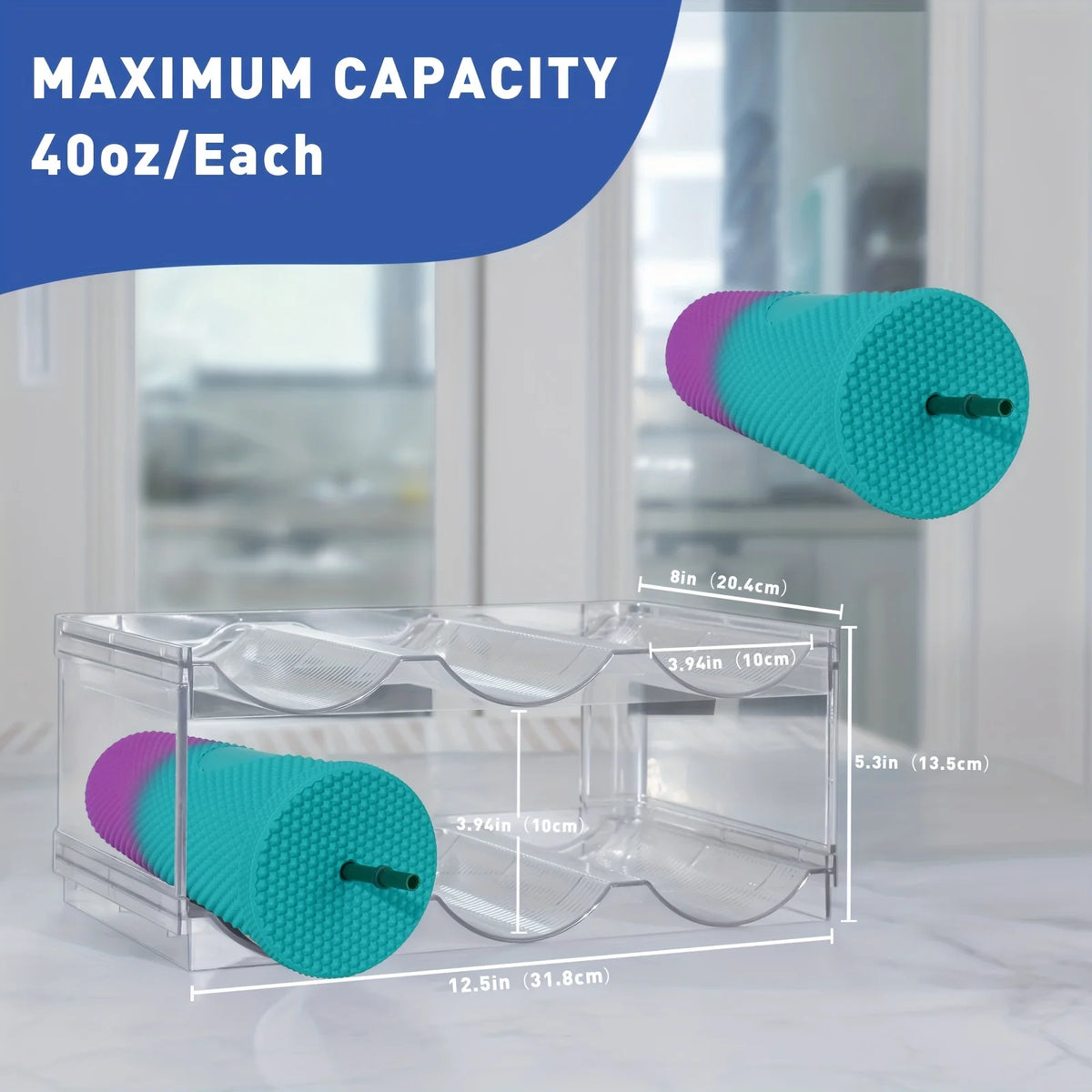 Clear Stackable Water Bottle Organizer - 4 Layers Plastic Holder A299175