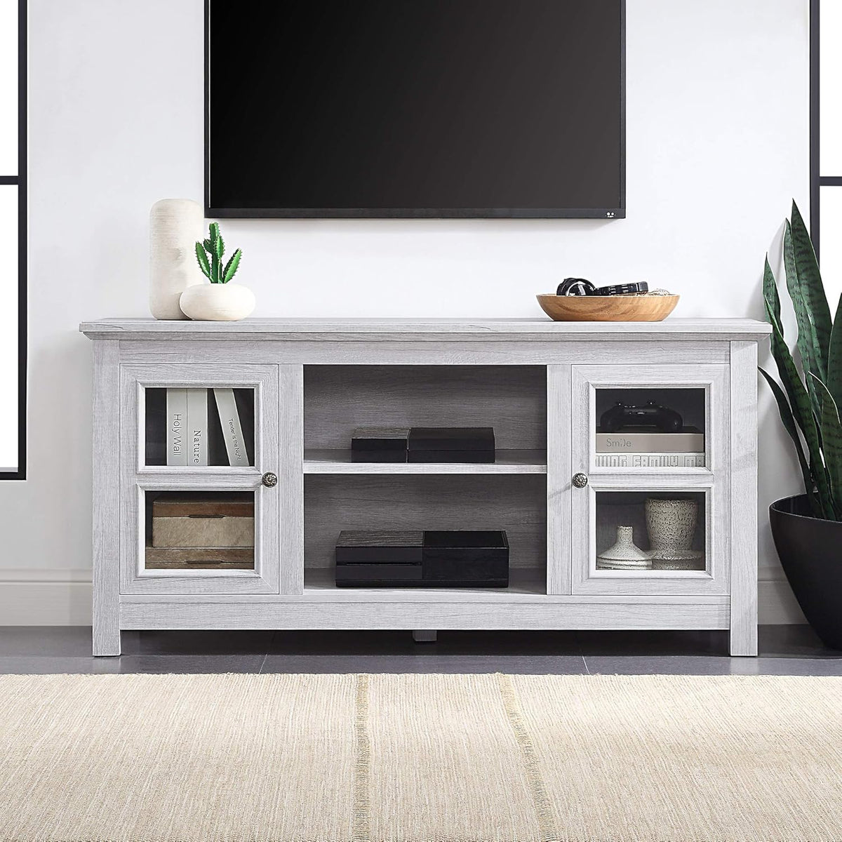 58 Inch Electric Fireplace TV Stand with Open Storage Shelves & Cabinets T963