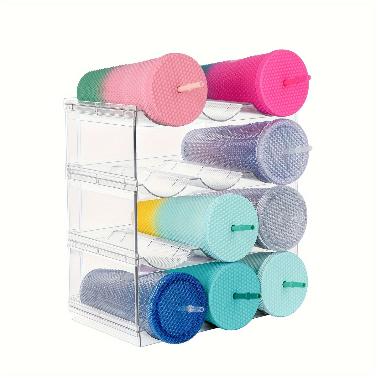 Clear Stackable Water Bottle Organizer - 4 Layers Plastic Holder A299175