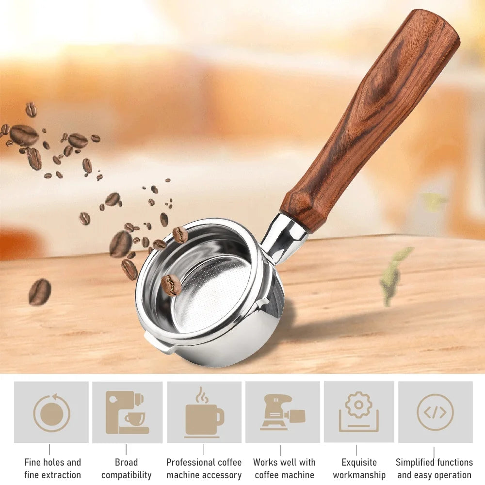 Stainless Steel Bottomless Naked Portafilter with Wooden Handle K4429