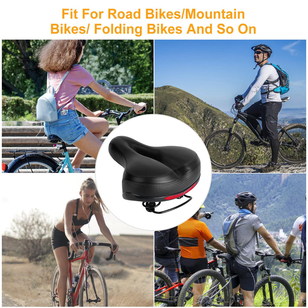 Black Red Bicycle Saddle Replacement with Dual Shock Absorbing Springs G46071