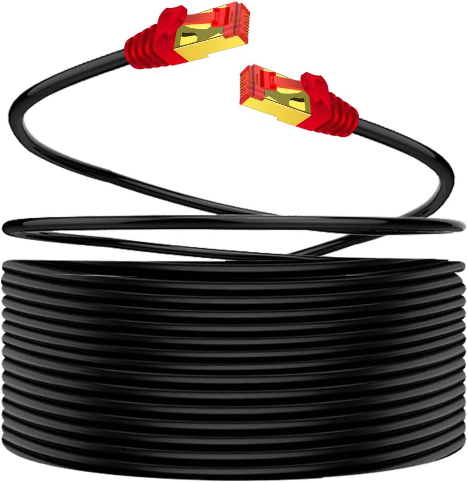Outdoor Cat7 Ethernet Cable 250 ft 26AWG Heavy-Duty STP Waterproof Direct Burial E908025