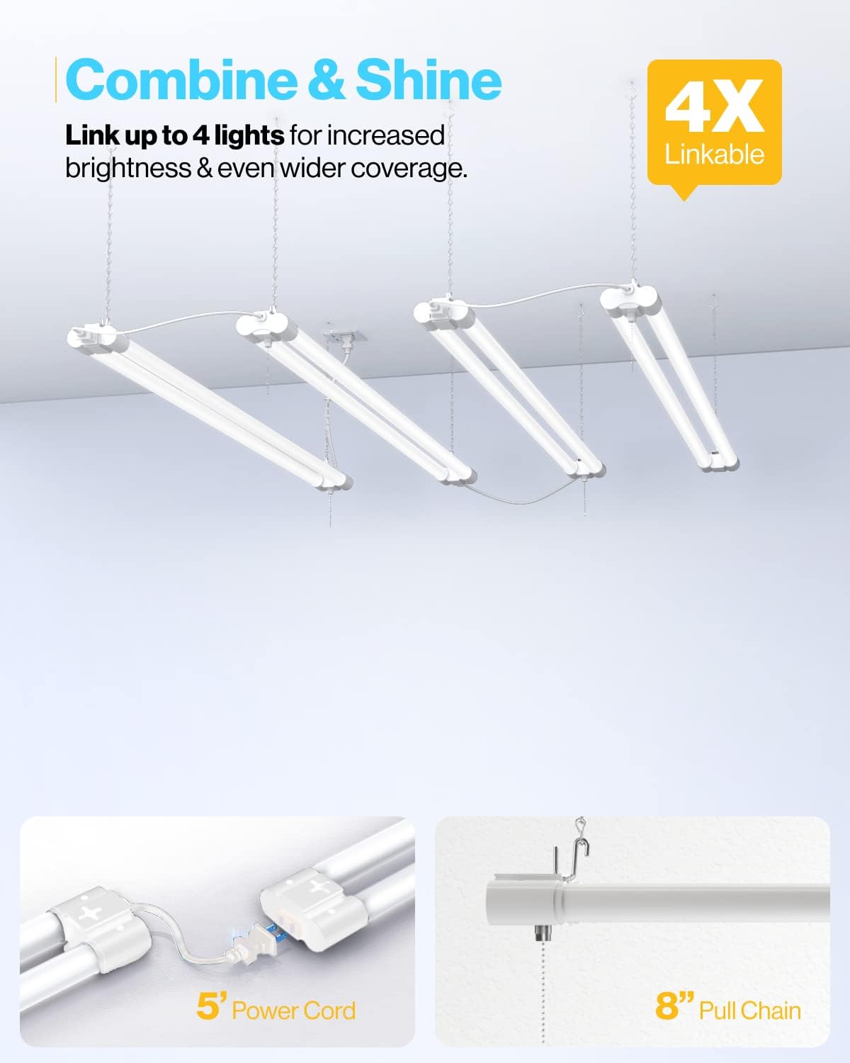 LED White Hanging Shop Light 4FT, 5000K Daylight, 40W=260W, 4100 LM, Pull Chain R473193