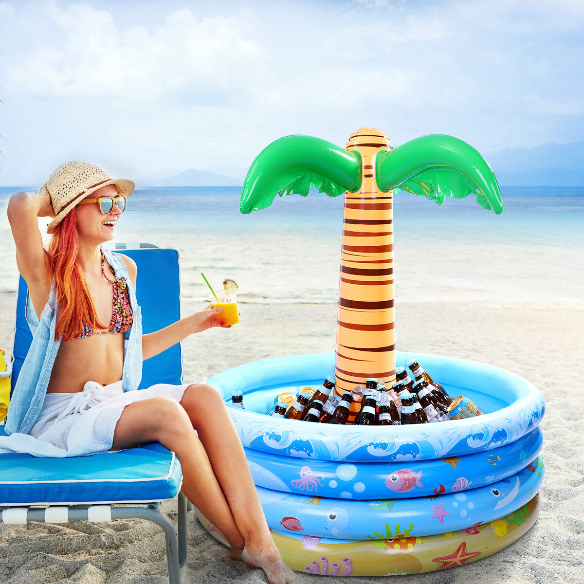 90x95cm Palm Tree Inflatable Cooler Drinking Holder I702