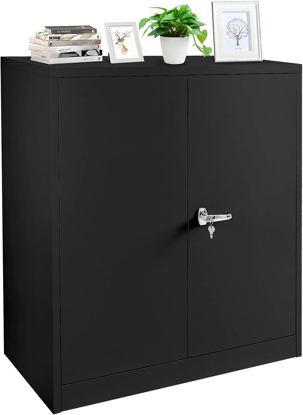 Black Metal Storage Cabinet with Locking Doors and Shelves C822723