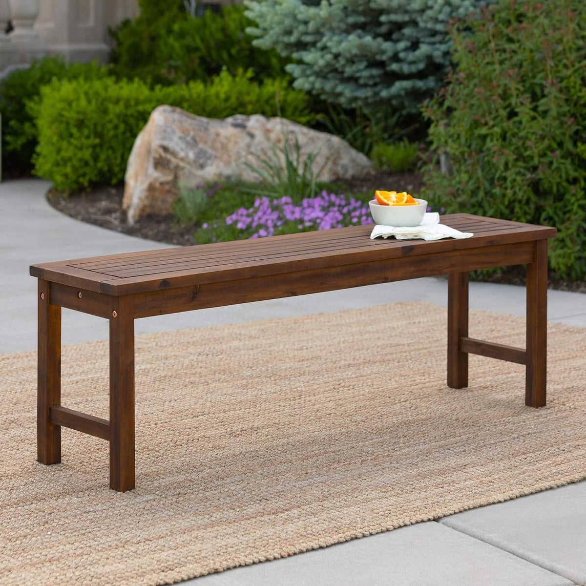 Solid Acacia Wood Slat Back Outdoor Dining Chairs, Set of 2, Dark Brown R537