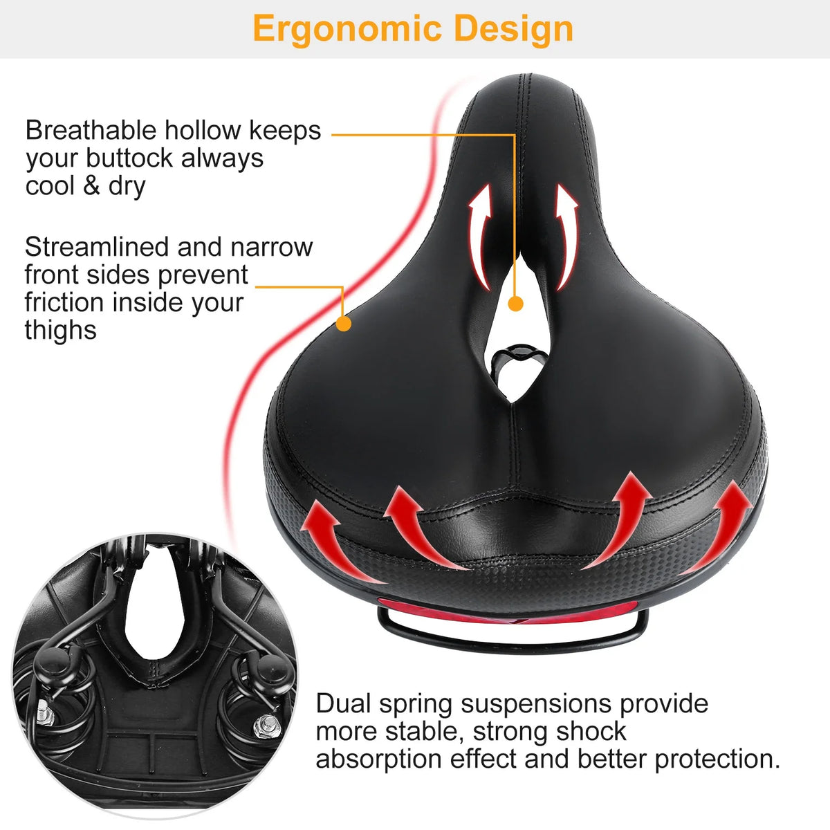 Black Red Bicycle Saddle Replacement with Dual Shock Absorbing Springs G46071
