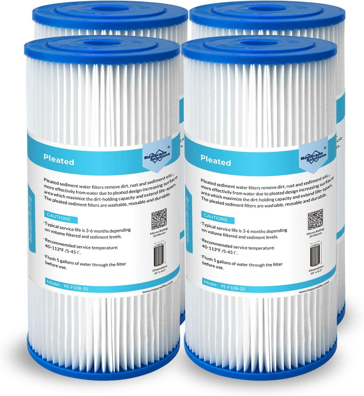 20 Micron Pleated Water Filter Replacement Cartridge 4 Pack I22643
