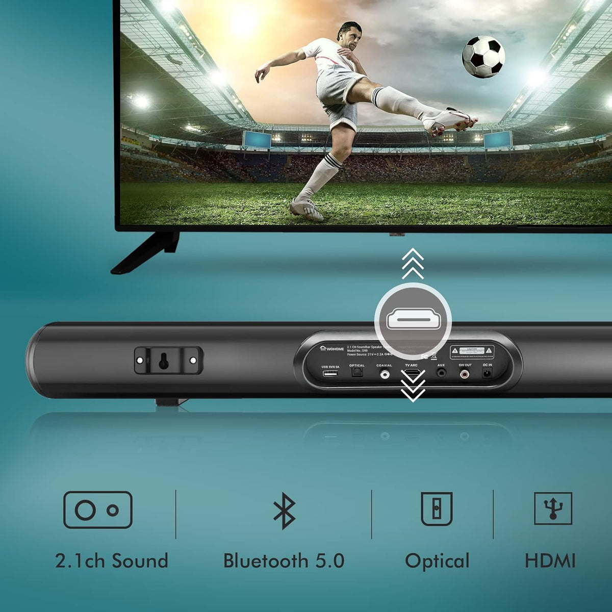 28-Inch 120W Sound Bar with Subwoofer and Wireless Bluetooth F407744