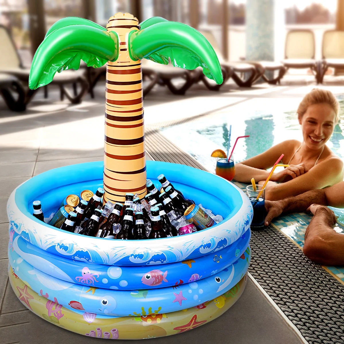 90x95cm Palm Tree Inflatable Cooler Drinking Holder I702