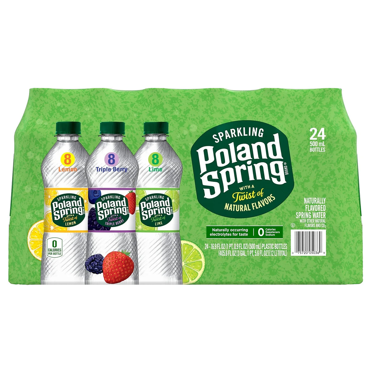 Sparkling Water Lime Triple Berry & Lemon 16.9 oz. Bottles 24/Carton V538035