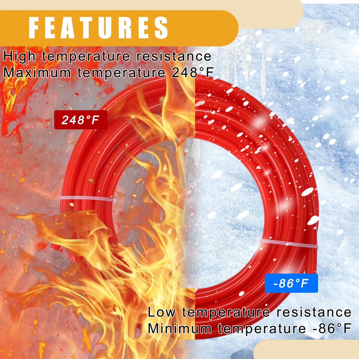 Red 32.8ft 10mm ID Nylon Fuel Line Hose Q498