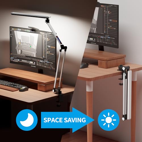 Metallic Gray Swing Arm Desk Lamp with Clamp A88567
