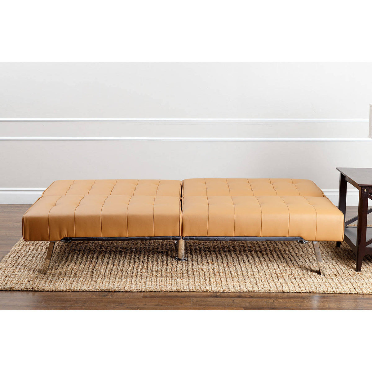 Beige Leather Foldable Futon E343055