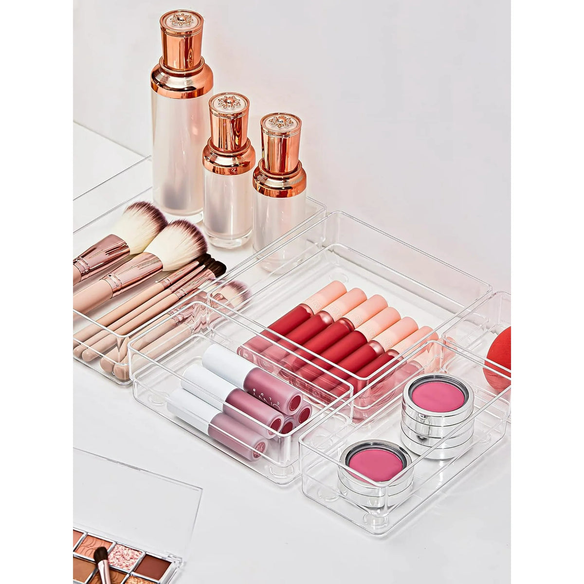 Clear Drawer Organizer with Non-Slip Pads Storage Trays F2947
