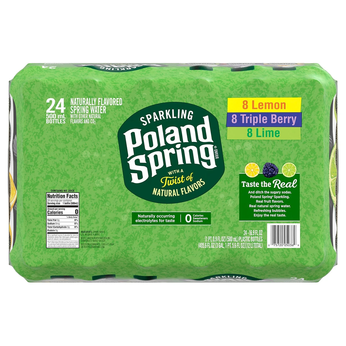 Sparkling Water Lime Triple Berry & Lemon 16.9 oz. Bottles 24/Carton V538035