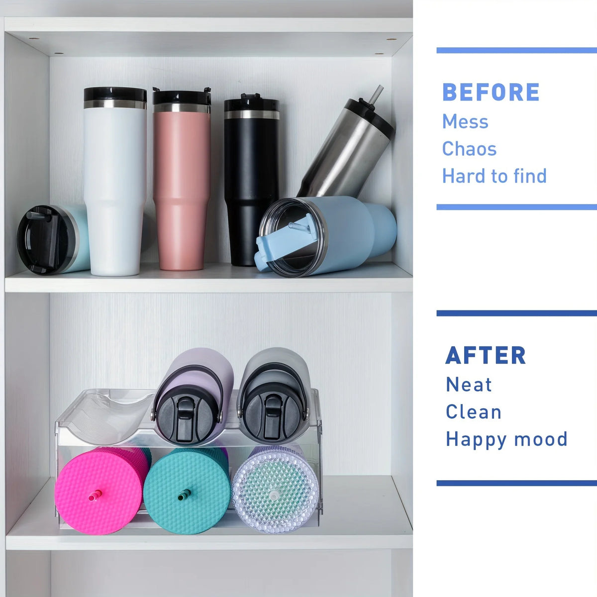 Clear Stackable Water Bottle Organizer - 4 Layers Plastic Holder A299175