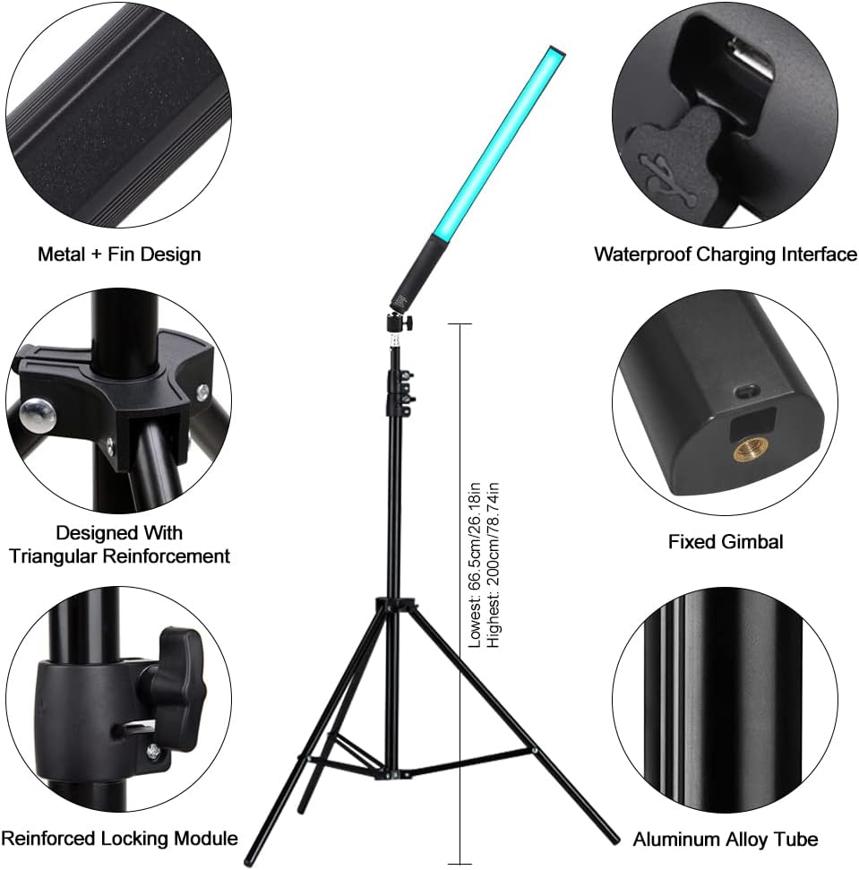 LED Light Sticks RGB Light Wand Photography Light Stick Video Lighting Kit 9 Color Modes with Tripods Pack of 2 H414