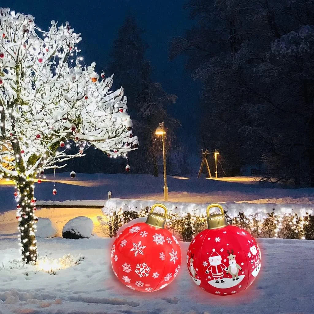 2 Pcs Light Up PVC Inflatable Christmas Ball 24 Inch Outdoor Decoration Z79368