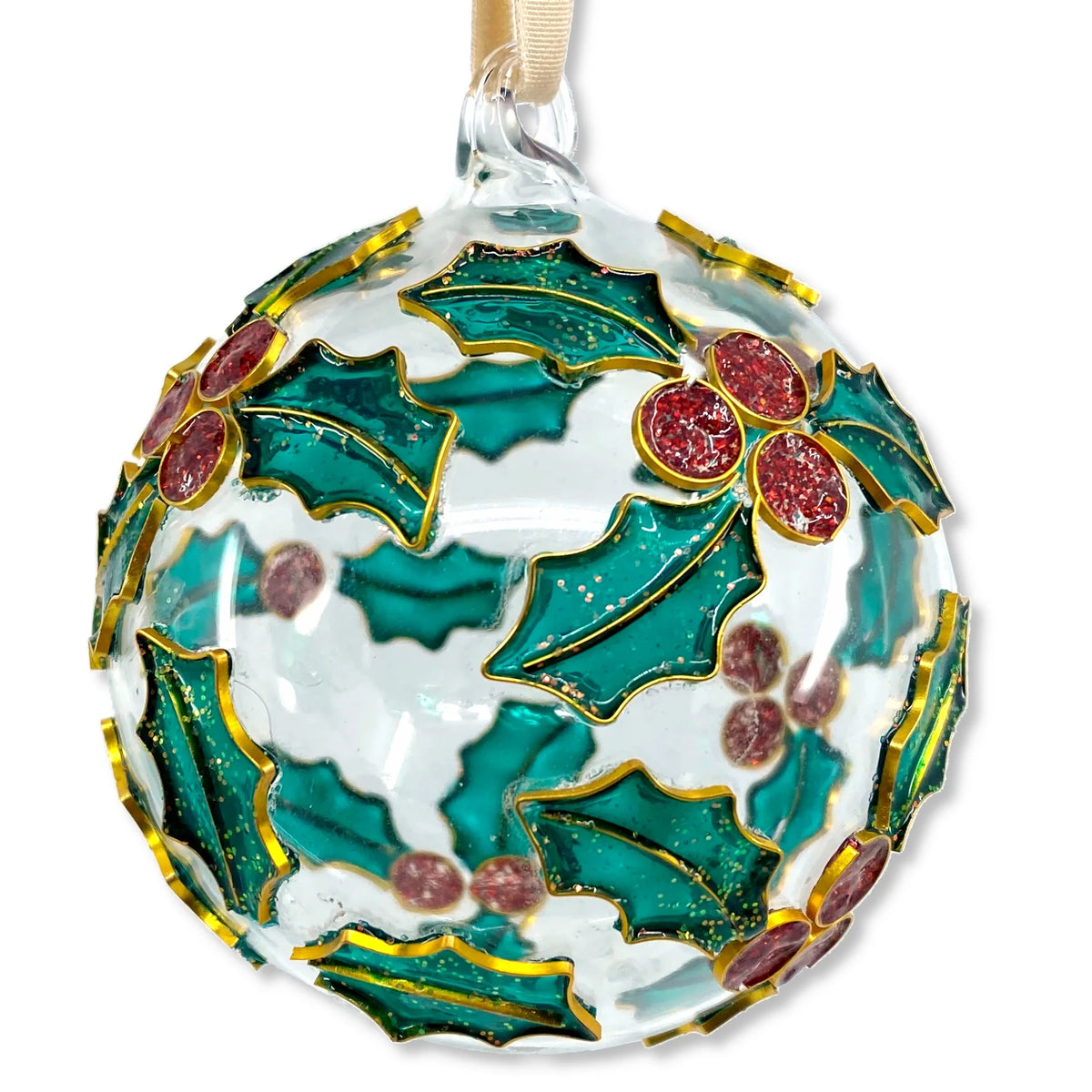 Cloisonne Holly Glass Ball Ornament T653750
