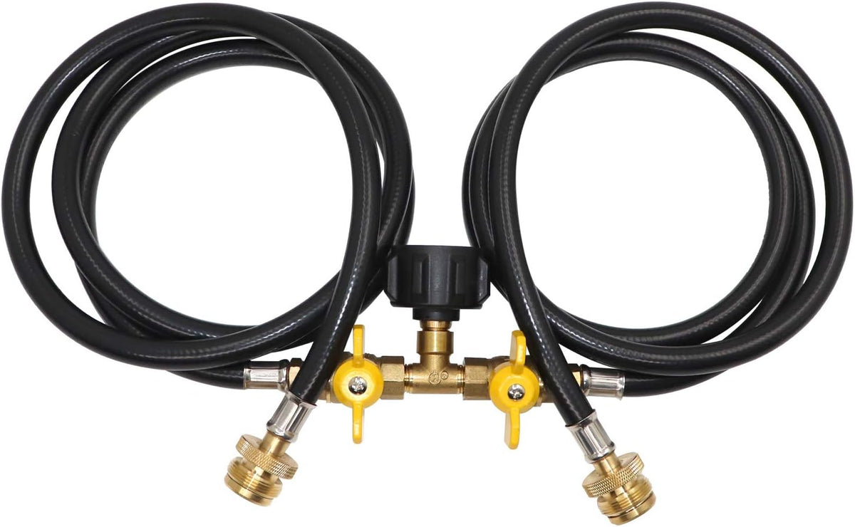 5ft Propane 2 Way Splitter Adapter Hose with Shut Off Valve F291899