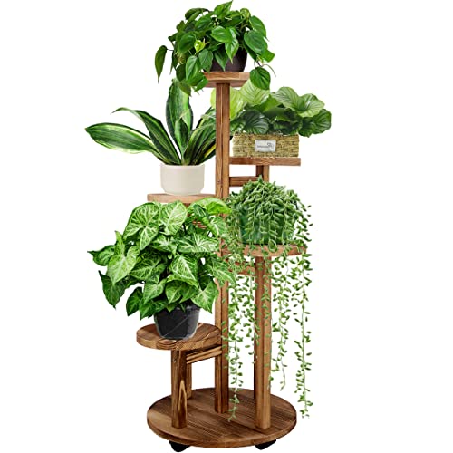 5 Tiered Walnut Wood Plant Stand M7461